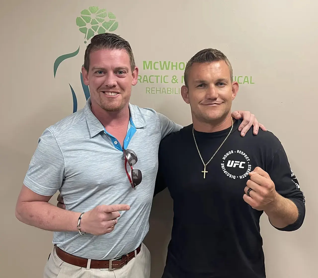 Ian Heinisch in a UFC shirt with Dr. Jeff McWhorter, D.C.