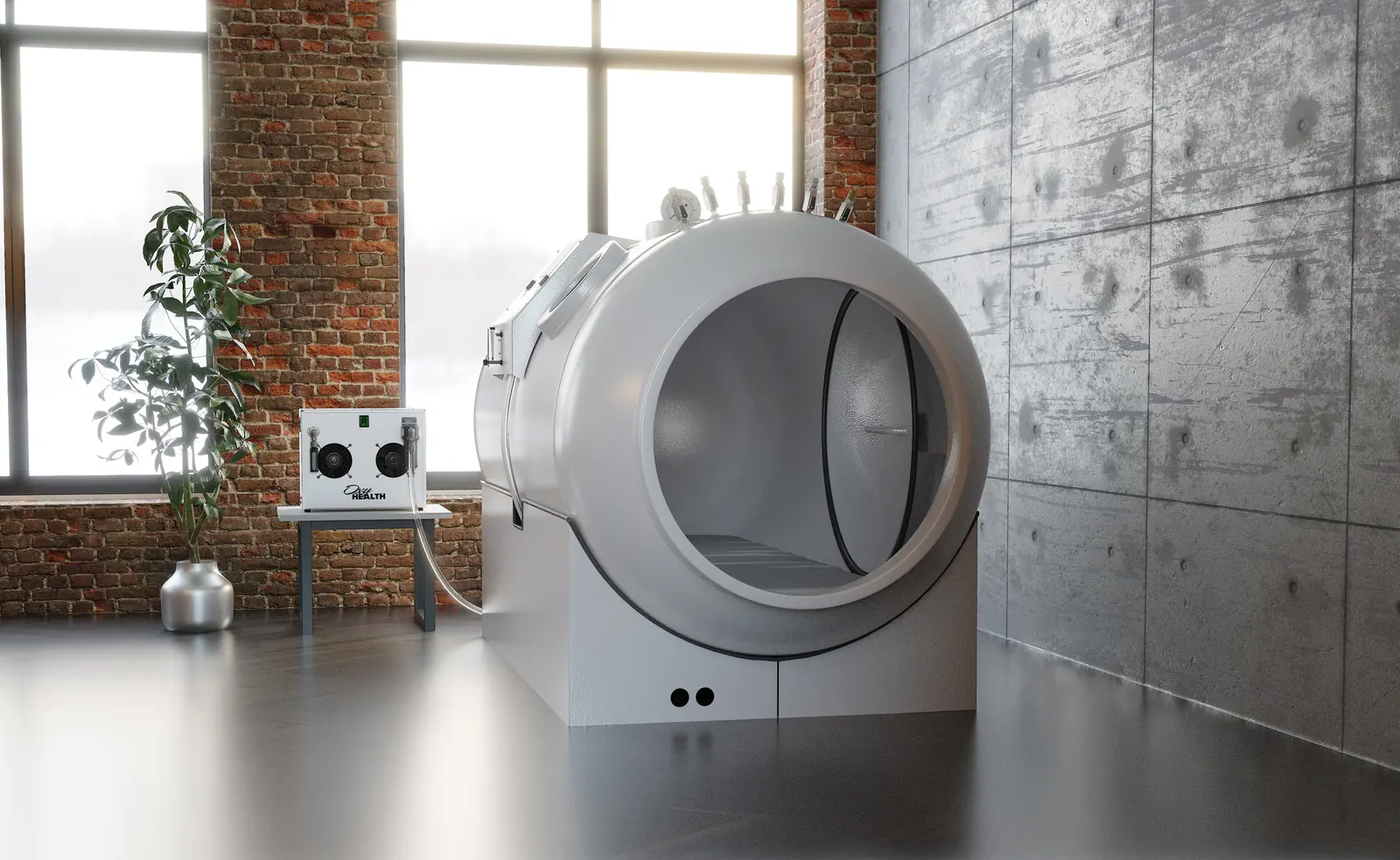 Fortius420 hard-shell chamber Fortius 420 hard-shell hyperbaric chamber with its round door open